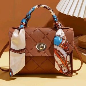 Pleather Brown Purse w Removable Scraf & Straps 7x5"